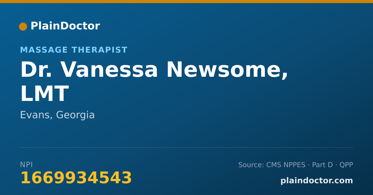 Shareable card for Vanessa Newsome, LMT - Massage Therapist, Evans, GA