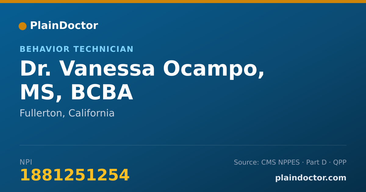 Shareable card for Vanessa Ocampo, MS, BCBA - Behavior Technician, Fullerton, CA