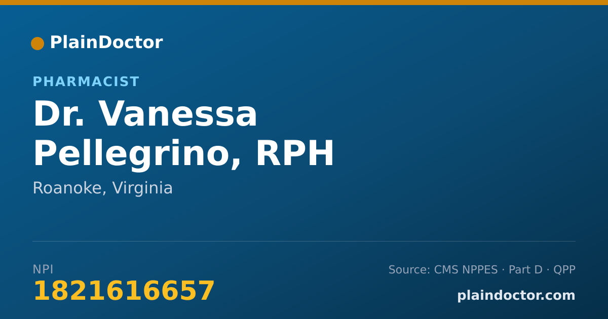 Shareable card for Vanessa Pellegrino, RPH - Pharmacist, Roanoke, VA