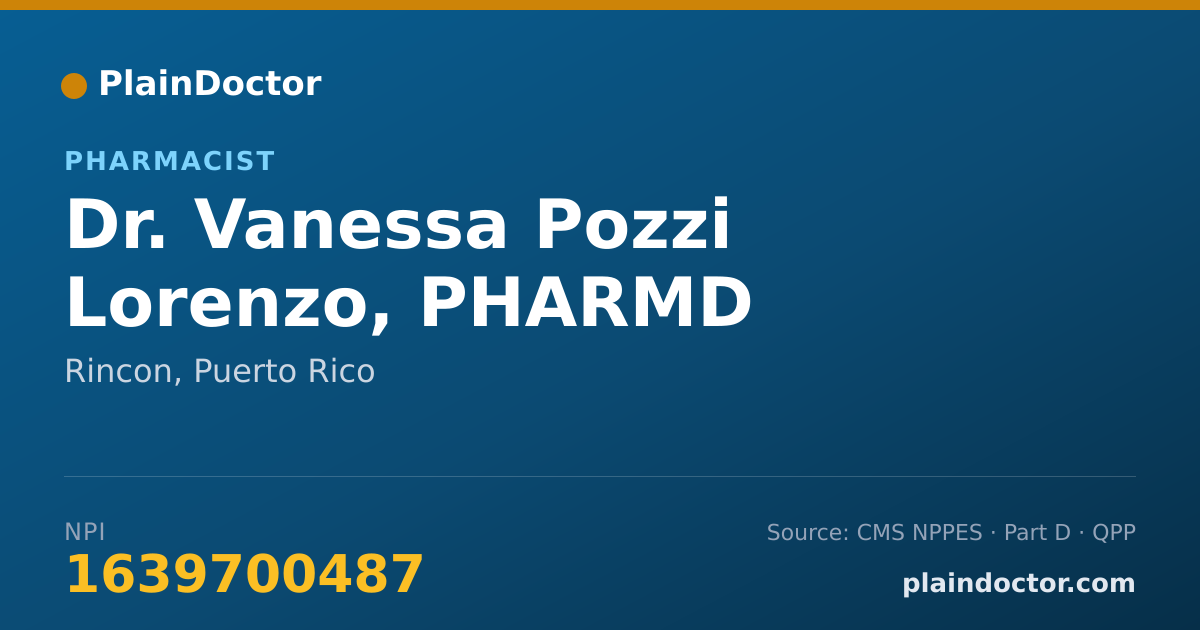 Shareable card for Vanessa Pozzi Lorenzo, PHARMD - Pharmacist, Rincon, PR