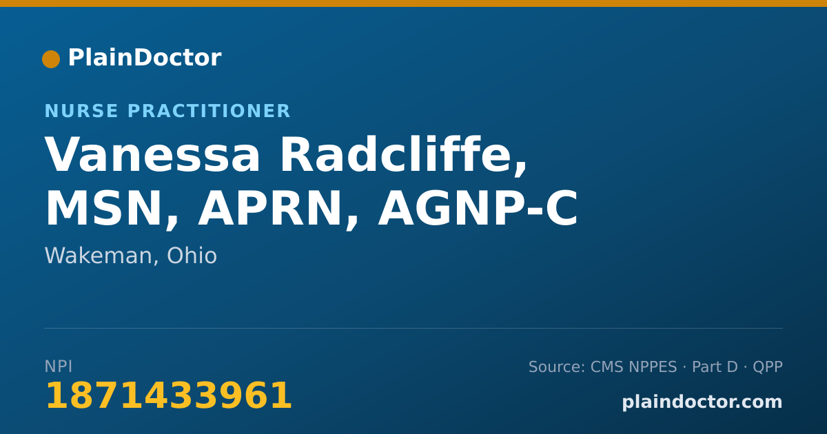 Shareable card for Vanessa Radcliffe, MSN, APRN, AGNP-C - Nurse Practitioner, Wakeman, OH