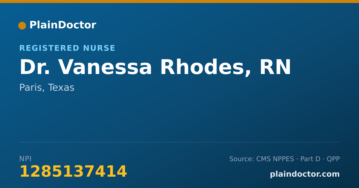 Shareable card for Vanessa Rhodes, RN - Registered Nurse, Paris, TX