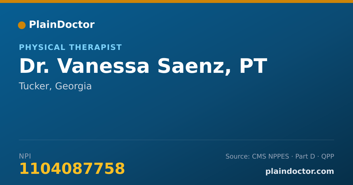 Shareable card for Vanessa Saenz, PT - Physical Therapist, Tucker, GA