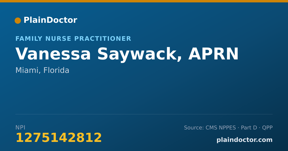 Shareable card for Vanessa Saywack, APRN - Family Nurse Practitioner, Miami, FL