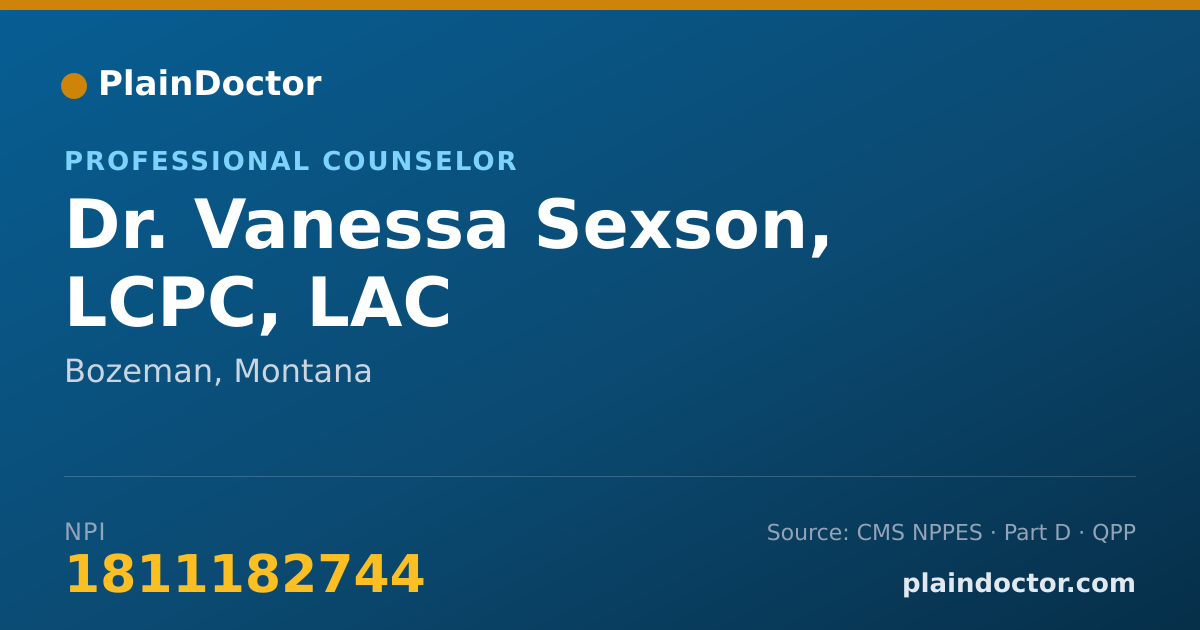 Shareable card for Vanessa Sexson, LCPC, LAC - Professional Counselor, Bozeman, MT