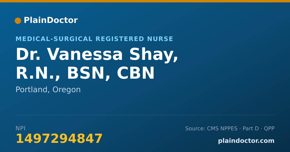 Shareable card for Vanessa Shay, R.N., BSN, CBN - Medical-Surgical Registered Nurse, Portland, OR