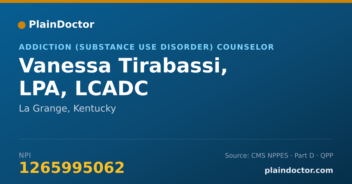 Shareable card for Vanessa Tirabassi, LPA, LCADC - Addiction (Substance Use Disorder) Counselor, La Grange, KY
