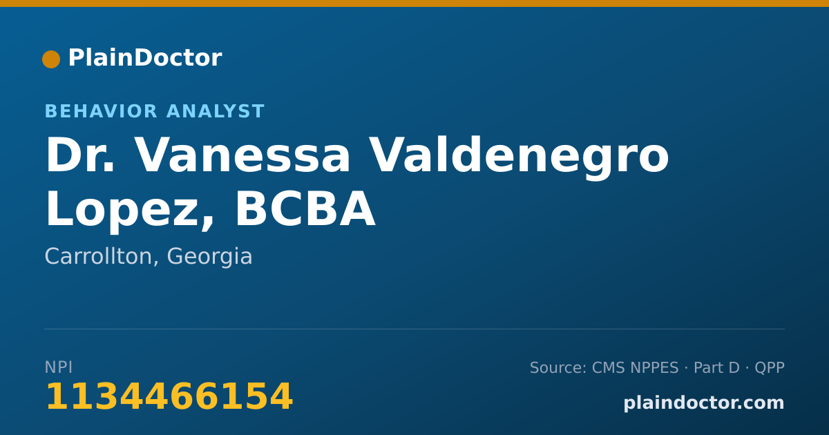 Shareable card for Vanessa Valdenegro Lopez, BCBA - Behavior Analyst, Carrollton, GA