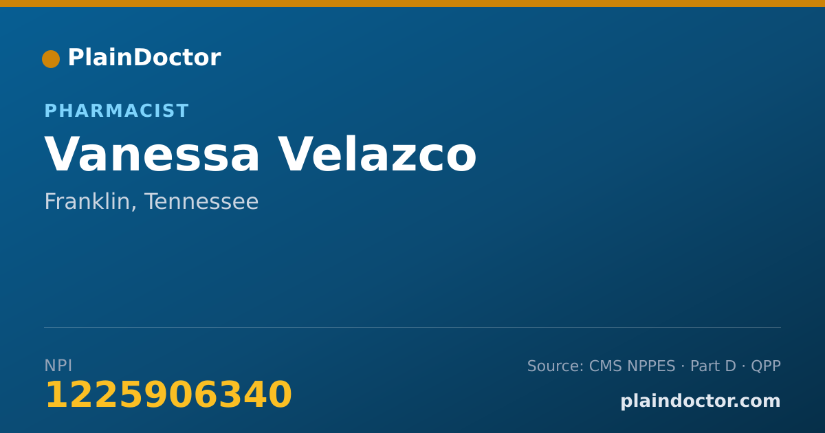Shareable card for Vanessa Velazco - Pharmacist, Franklin, TN