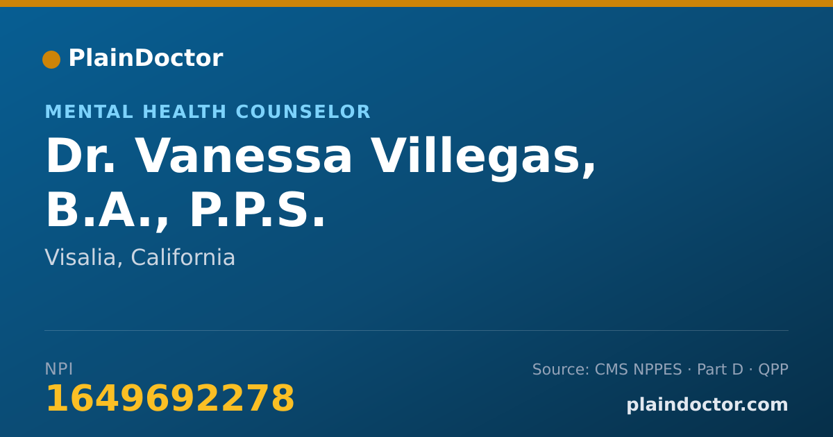 Shareable card for Vanessa Villegas, B.A., P.P.S. - Mental Health Counselor, Visalia, CA