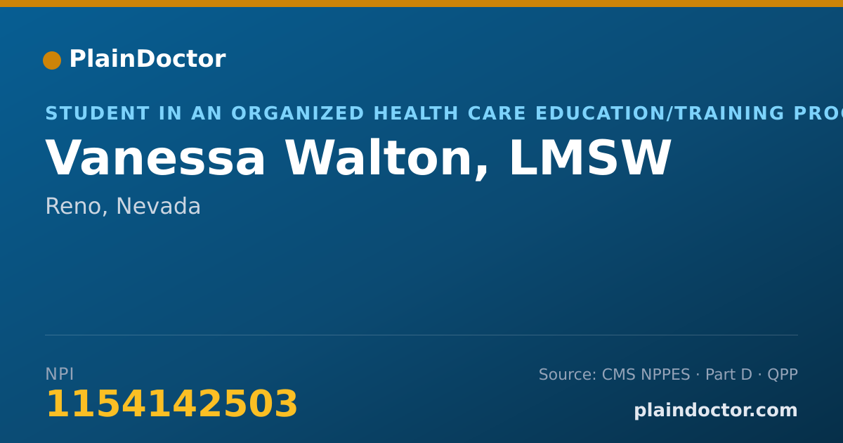 Shareable card for Vanessa Walton, LMSW - Student in an Organized Health Care Education/Training Program, Reno, NV
