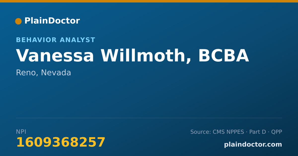 Shareable card for Vanessa Willmoth, BCBA - Behavior Analyst, Reno, NV