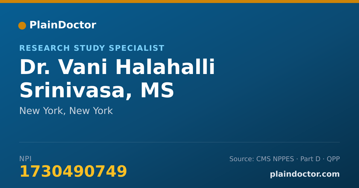 Shareable card for Vani Halahalli Srinivasa, MS - Research Study Specialist, New York, NY
