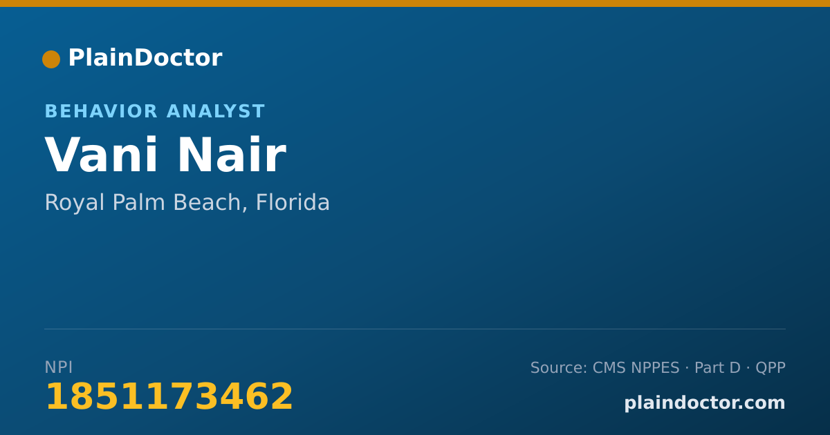 Shareable card for Vani Nair - Behavior Analyst, Royal Palm Beach, FL