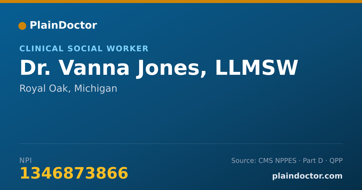 Shareable card for Vanna Jones, LLMSW - Clinical Social Worker, Royal Oak, MI