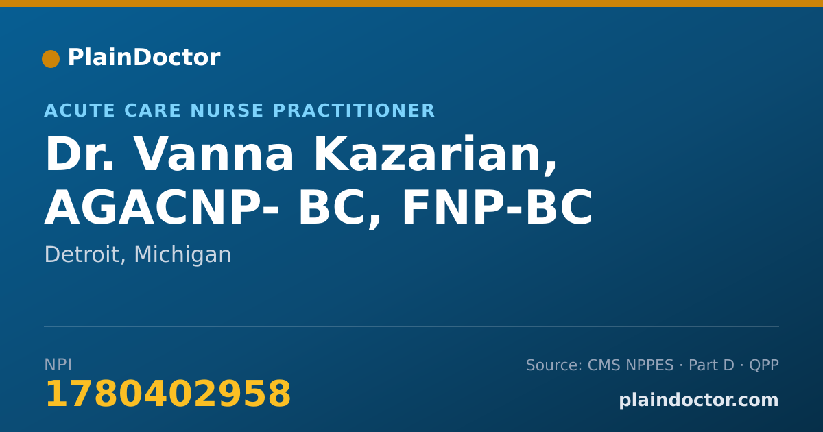 Shareable card for Vanna Kazarian, AGACNP- BC,  FNP-BC - Acute Care Nurse Practitioner, Detroit, MI