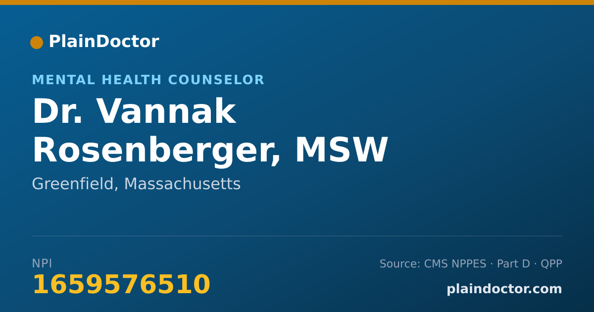 Shareable card for Vannak Rosenberger, MSW - Mental Health Counselor, Greenfield, MA
