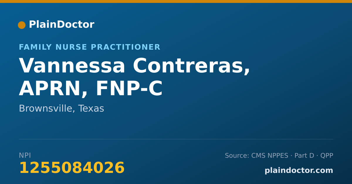 Shareable card for Vannessa Contreras, APRN, FNP-C - Family Nurse Practitioner, Brownsville, TX