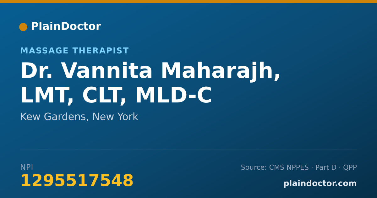 Shareable card for Vannita Maharajh, LMT, CLT, MLD-C - Massage Therapist, Kew Gardens, NY