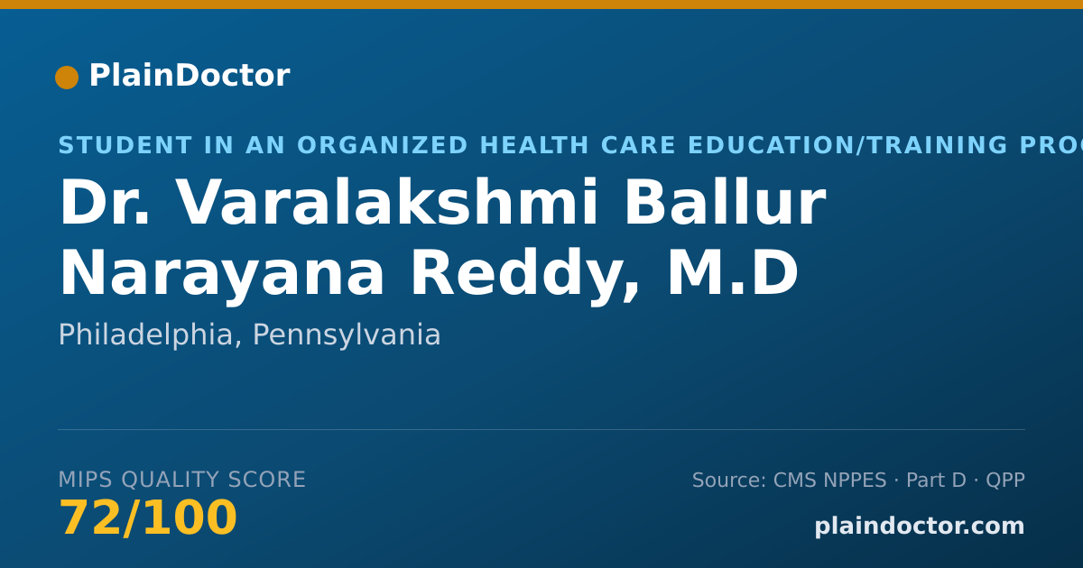 Shareable card for Varalakshmi Ballur Narayana Reddy, M.D - Student in an Organized Health Care Education/Training Program, Philadelphia, PA