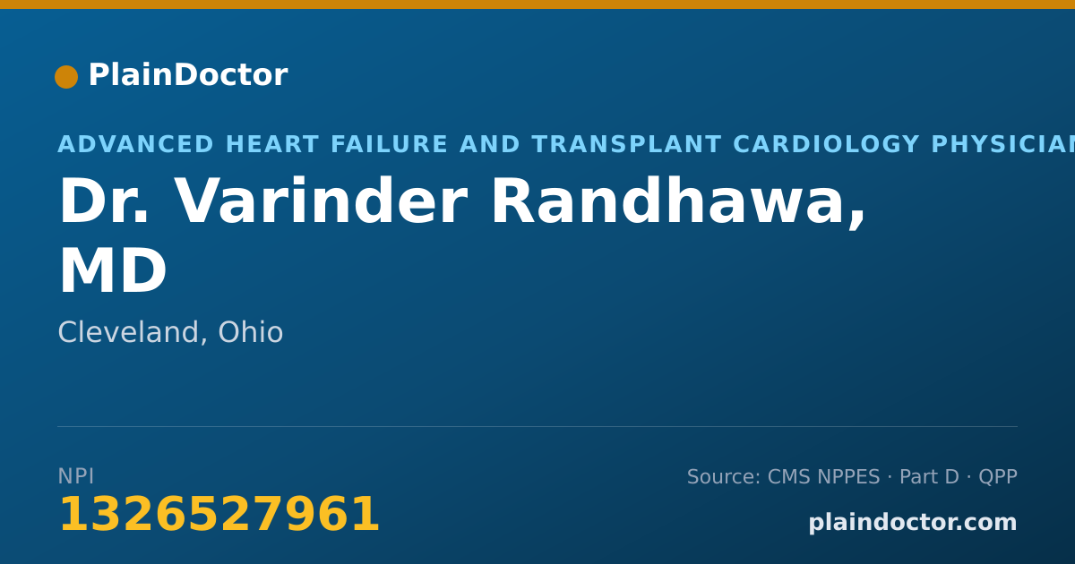 Shareable card for Varinder Randhawa, MD - Advanced Heart Failure and Transplant Cardiology Physician, Cleveland, OH