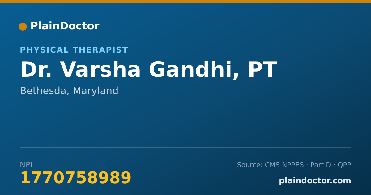 Shareable card for Varsha Gandhi, PT - Physical Therapist, Bethesda, MD