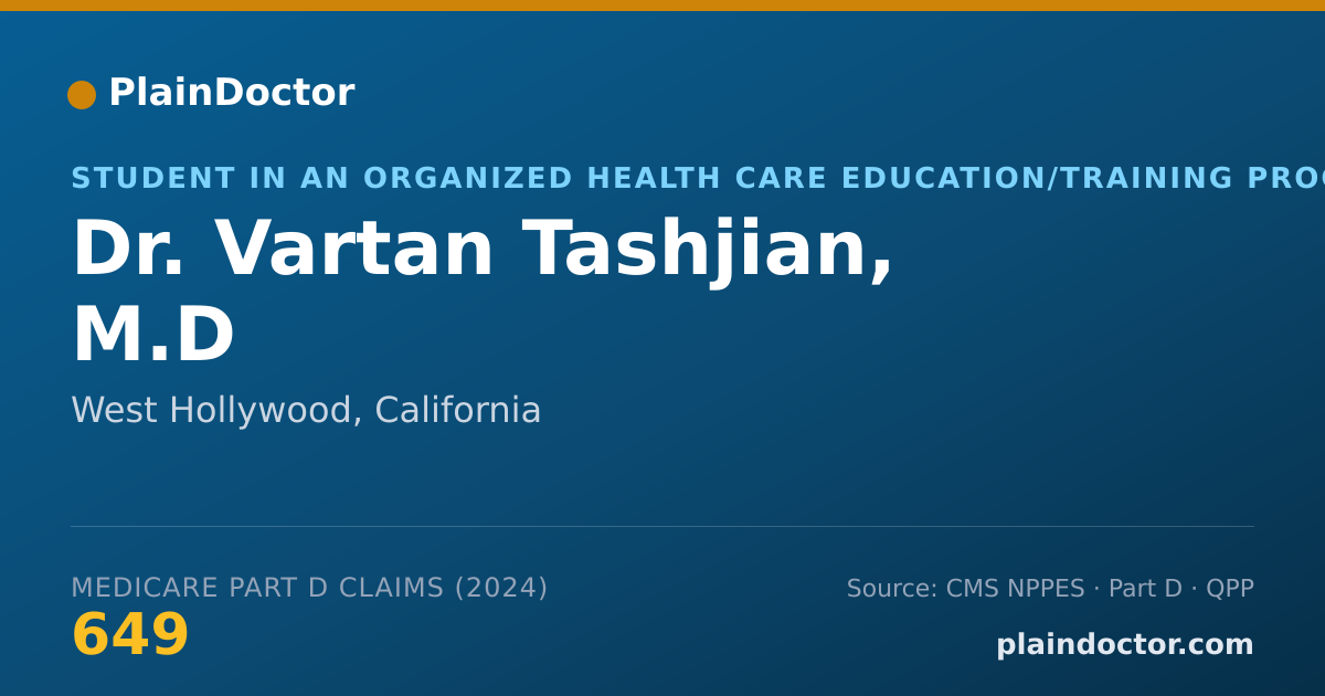 Shareable card for Vartan Tashjian, M.D - Student in an Organized Health Care Education/Training Program, West Hollywood, CA