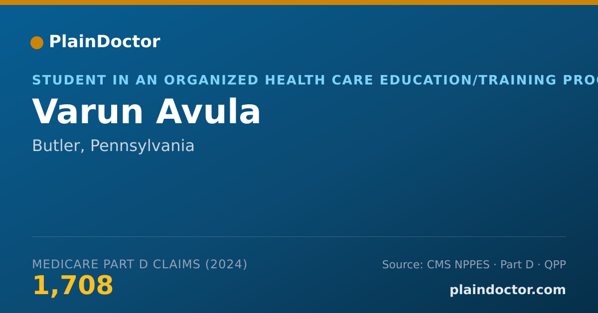 Shareable card for Varun Avula - Student in an Organized Health Care Education/Training Program, Butler, PA