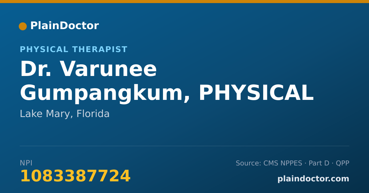 Shareable card for Varunee Gumpangkum, PHYSICAL THERAPIST - Physical Therapist, Lake Mary, FL