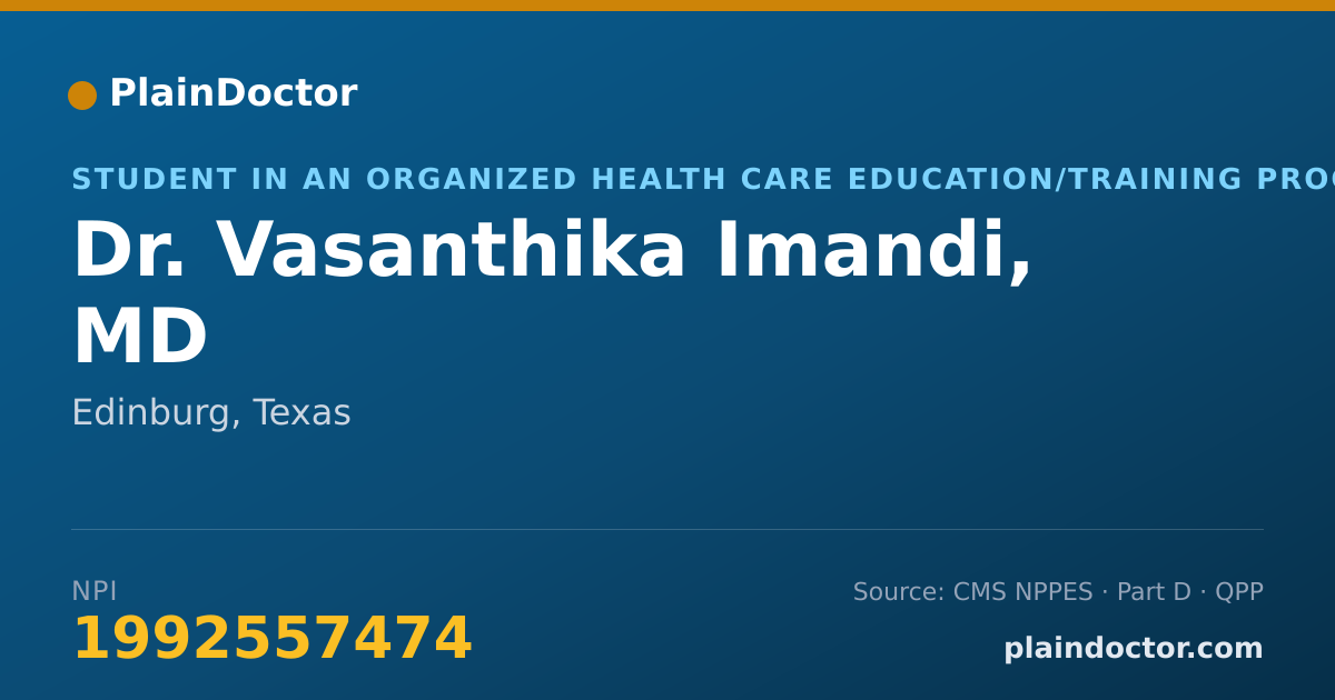 Shareable card for Vasanthika Imandi, MD - Student in an Organized Health Care Education/Training Program, Edinburg, TX