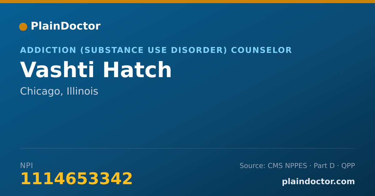 Shareable card for Vashti Hatch - Addiction (Substance Use Disorder) Counselor, Chicago, IL