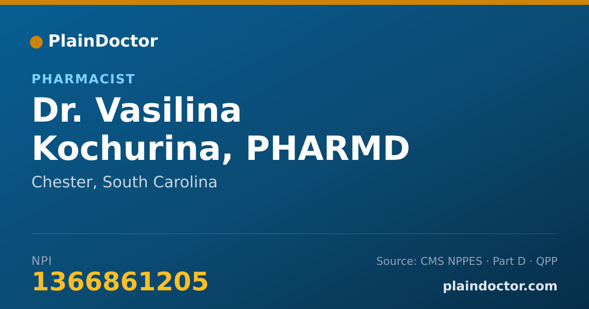 Shareable card for Vasilina Kochurina, PHARMD - Pharmacist, Chester, SC