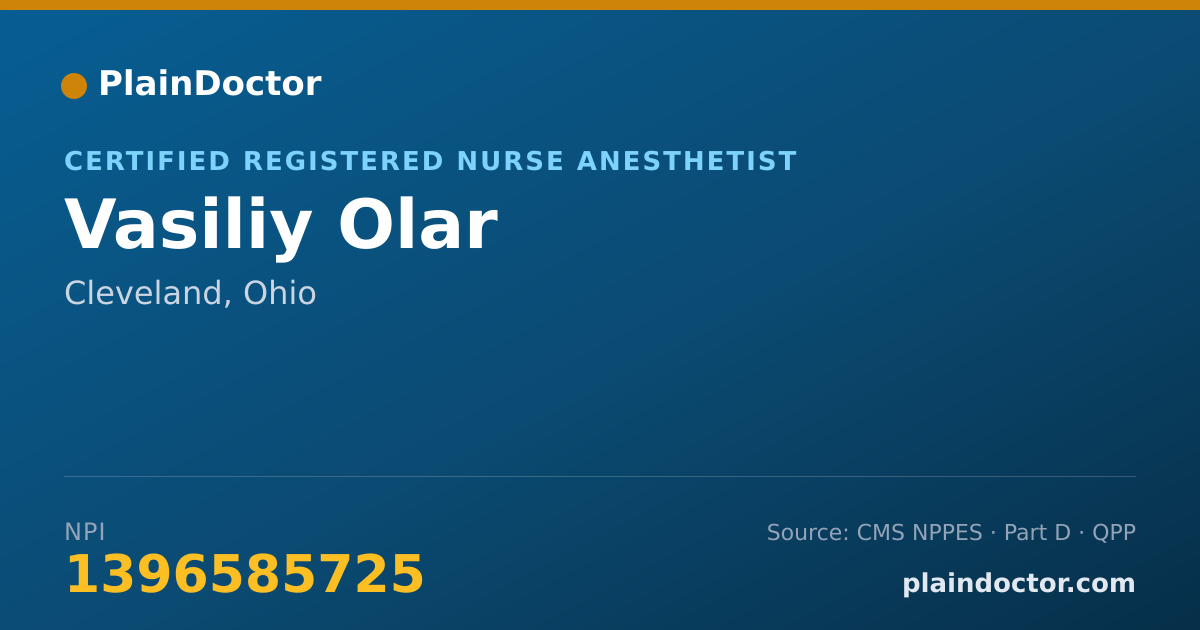 Shareable card for Vasiliy Olar - Certified Registered Nurse Anesthetist, Cleveland, OH
