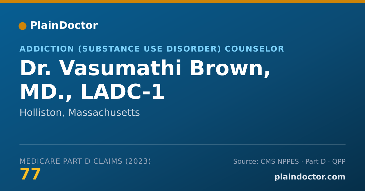 Shareable card for Vasumathi Brown, MD., LADC-1 - Addiction (Substance Use Disorder) Counselor, Holliston, MA