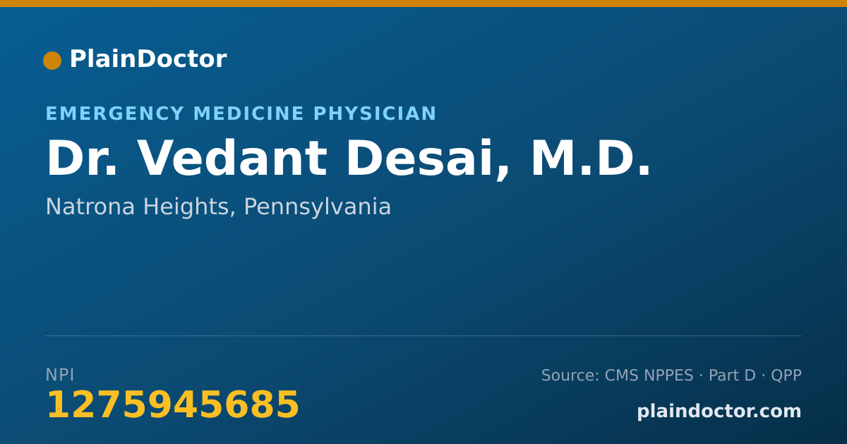 Shareable card for Vedant Desai, M.D. - Emergency Medicine Physician, Natrona Heights, PA
