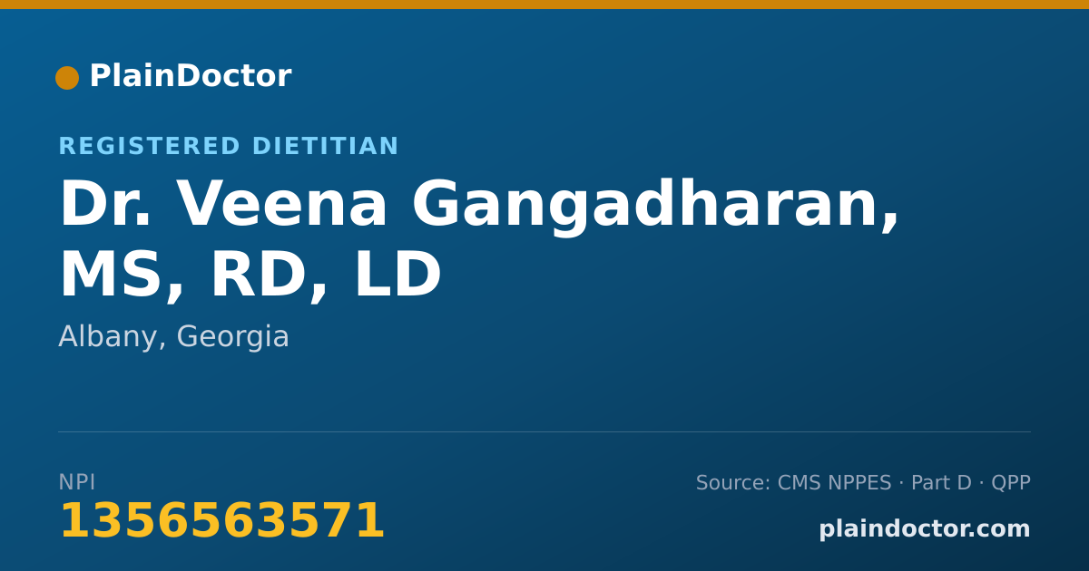 Shareable card for Veena Gangadharan, MS, RD, LD - Registered Dietitian, Albany, GA