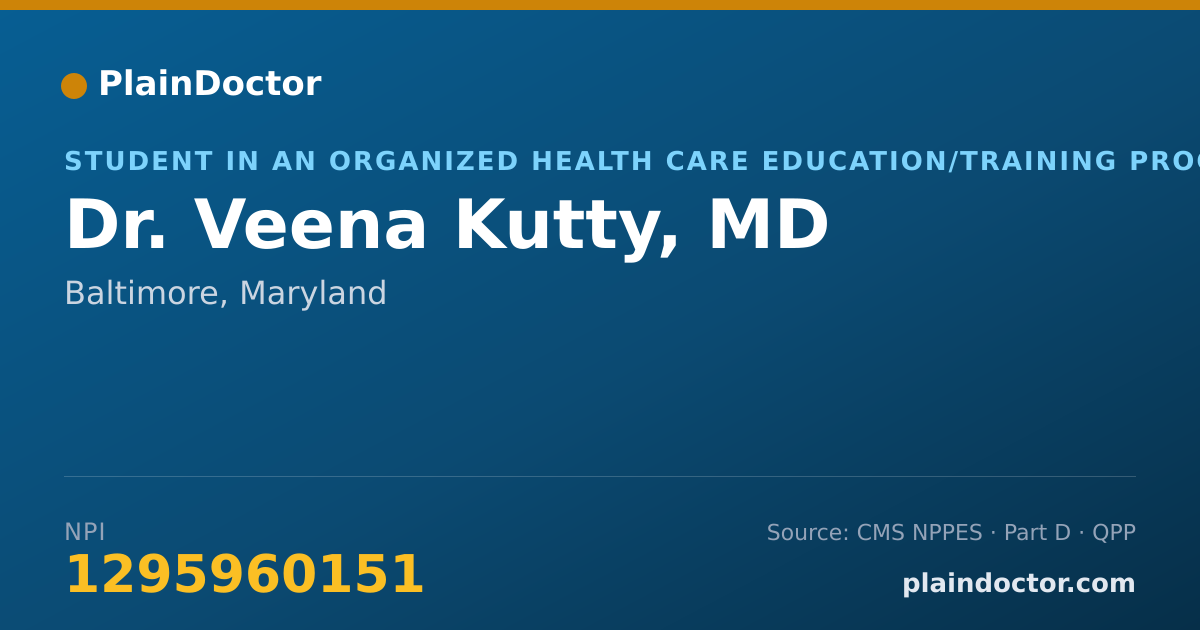 Shareable card for Veena Kutty, MD - Student in an Organized Health Care Education/Training Program, Baltimore, MD