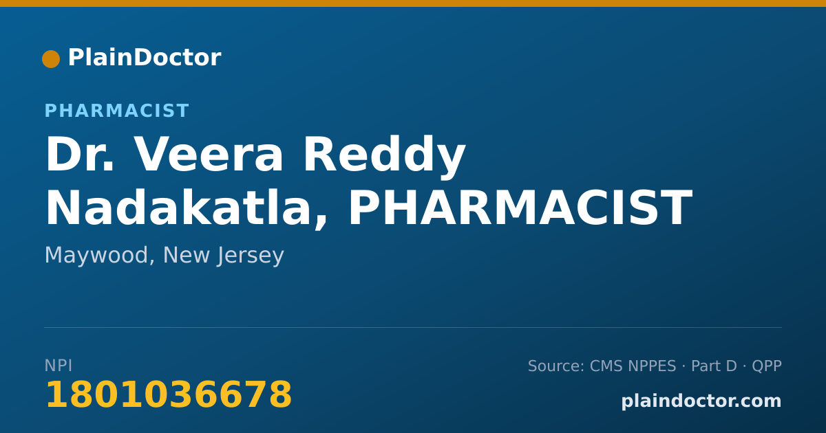 Shareable card for Veera Reddy Nadakatla, PHARMACIST - Pharmacist, Maywood, NJ