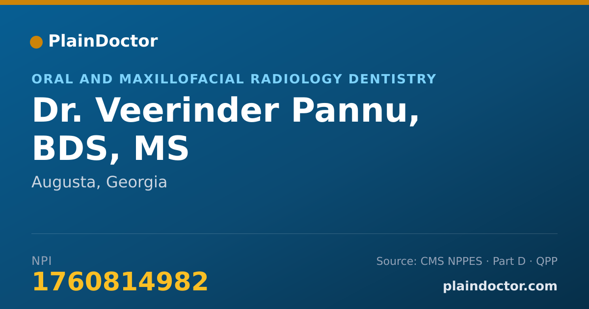 Shareable card for Veerinder Pannu, BDS, MS - Oral and Maxillofacial Radiology Dentistry, Augusta, GA