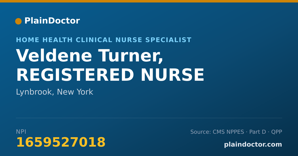 Shareable card for Veldene Turner, REGISTERED NURSE - Home Health Clinical Nurse Specialist, Lynbrook, NY