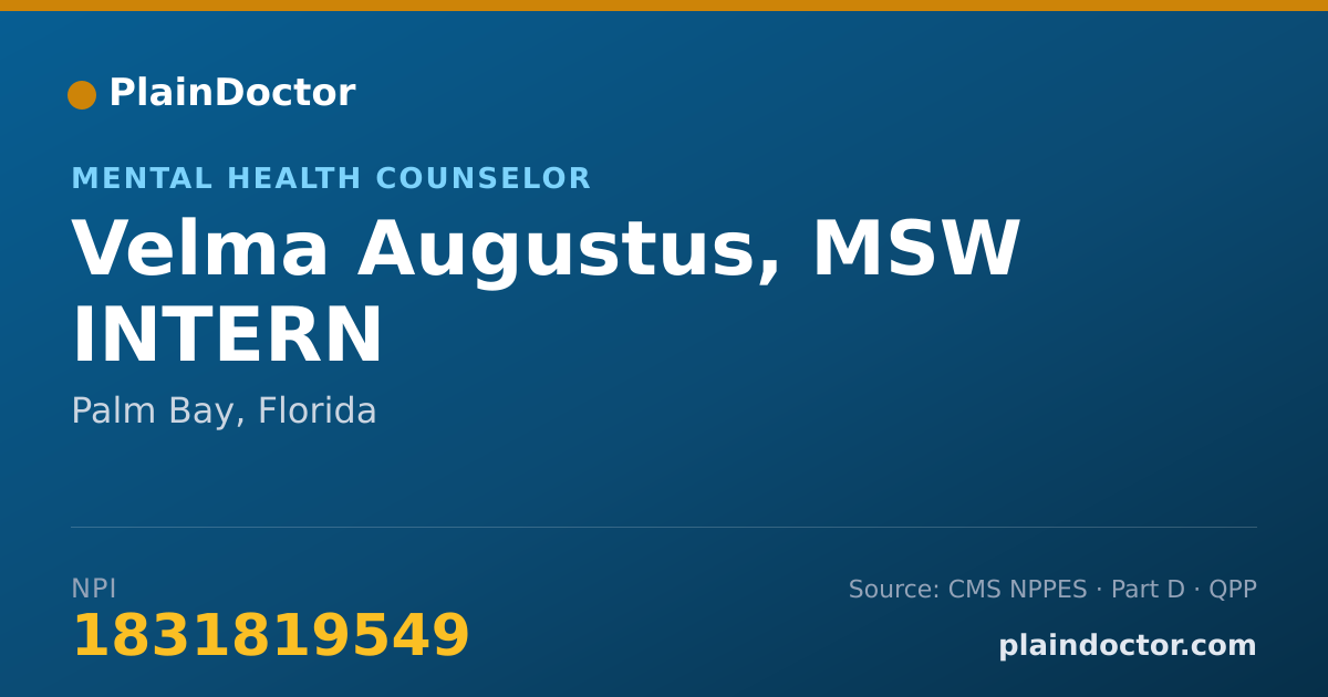 Shareable card for Velma Augustus, MSW INTERN - Mental Health Counselor, Palm Bay, FL