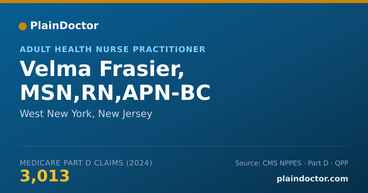 Shareable card for Velma Frasier, MSN,RN,APN-BC - Adult Health Nurse Practitioner, West New York, NJ