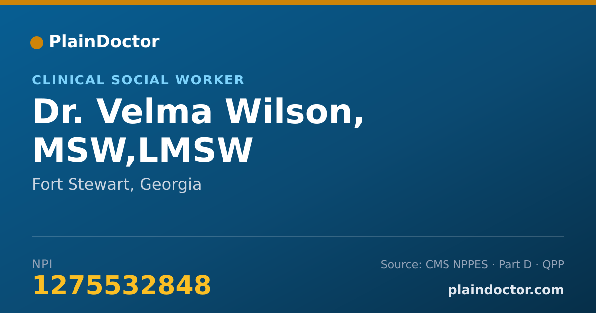 Shareable card for Velma Wilson, MSW,LMSW - Clinical Social Worker, Fort Stewart, GA