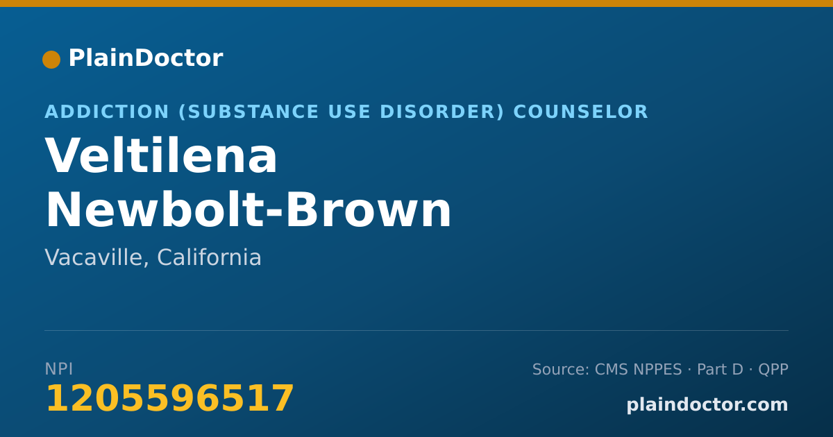 Shareable card for Veltilena Newbolt-Brown - Addiction (Substance Use Disorder) Counselor, Vacaville, CA