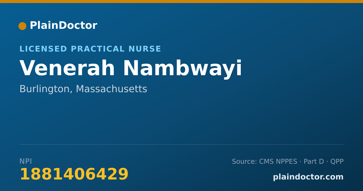 Shareable card for Venerah Nambwayi - Licensed Practical Nurse, Burlington, MA