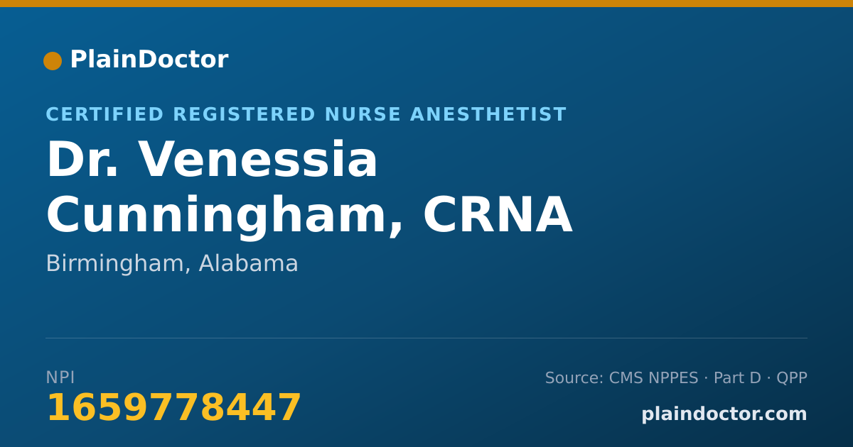 Shareable card for Venessia Cunningham, CRNA - Certified Registered Nurse Anesthetist, Birmingham, AL