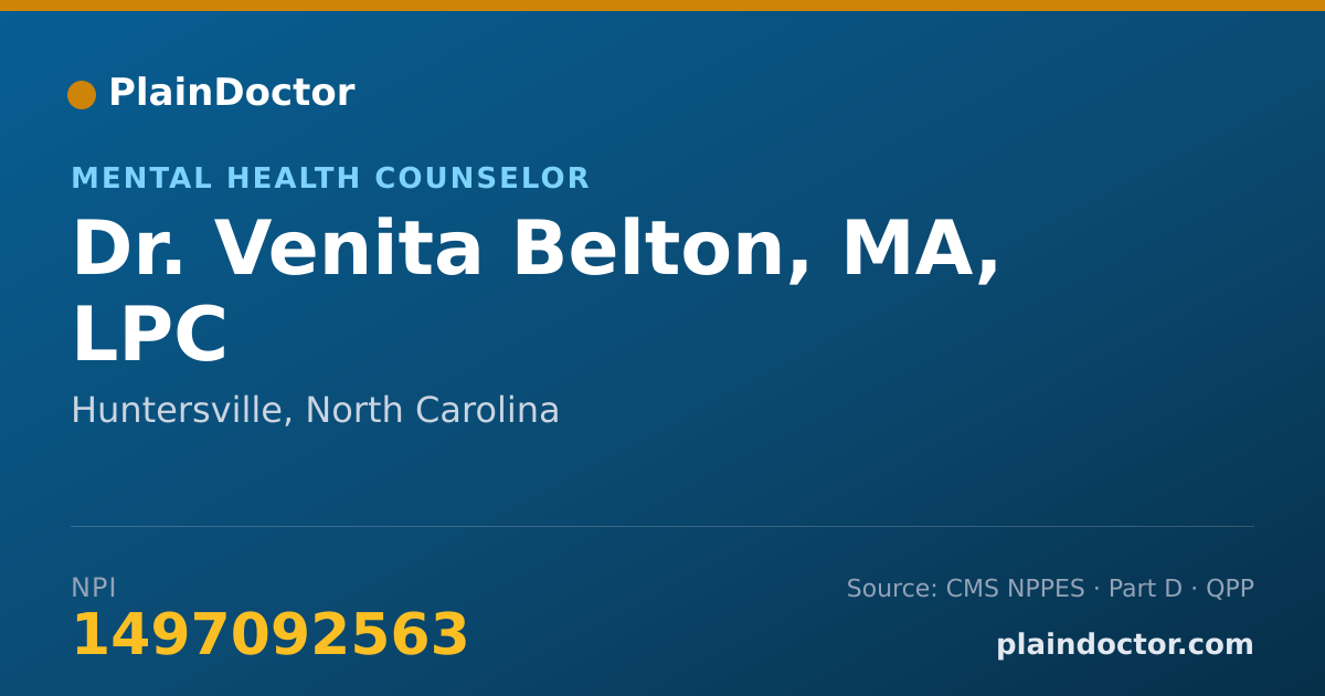 Shareable card for Venita Belton, MA, LPC - Mental Health Counselor, Huntersville, NC