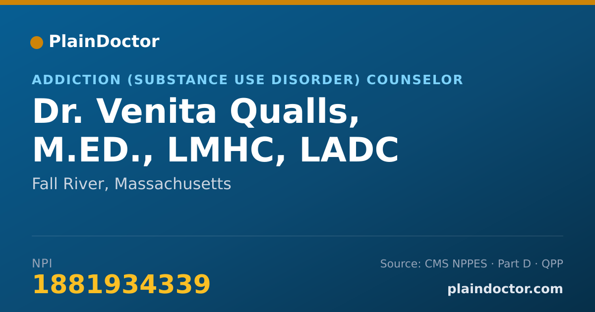 Shareable card for Venita Qualls, M.ED., LMHC, LADC - Addiction (Substance Use Disorder) Counselor, Fall River, MA