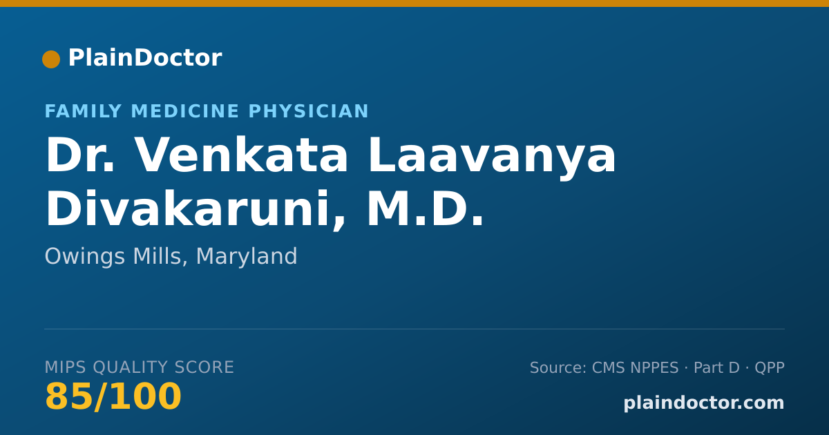 Shareable card for Venkata Laavanya Divakaruni, M.D. - Family Medicine Physician, Owings Mills, MD