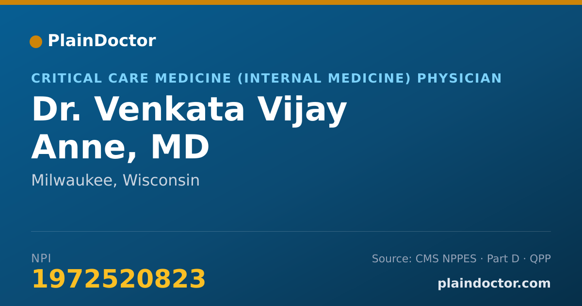 Shareable card for Venkata Vijay Anne, MD - Critical Care Medicine (Internal Medicine) Physician, Milwaukee, WI